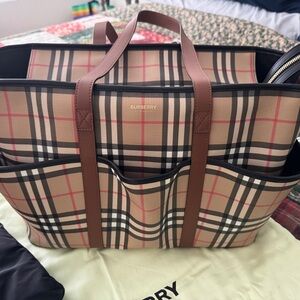 Burberry Checkered Tote in Tan and Brown/ diaper bag